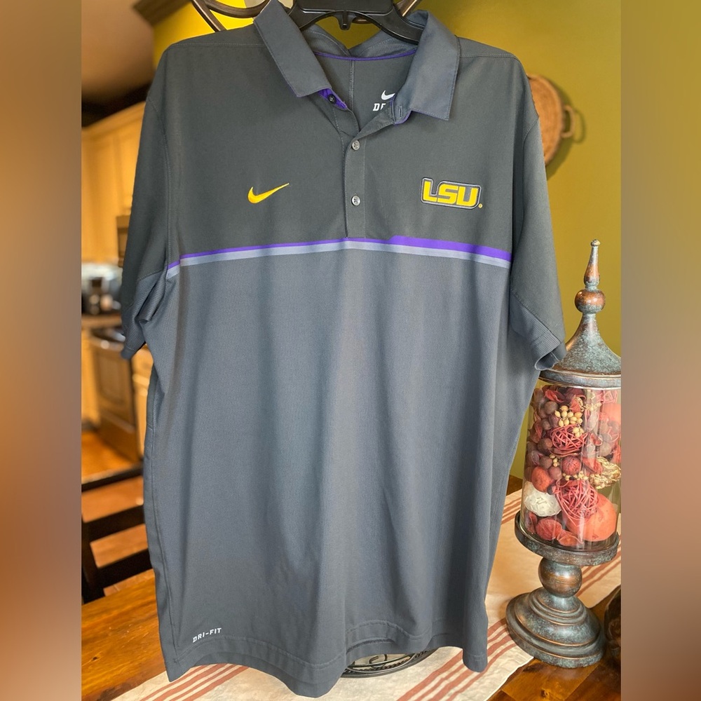 Nike Gray and Purple Men's Polo Shirt